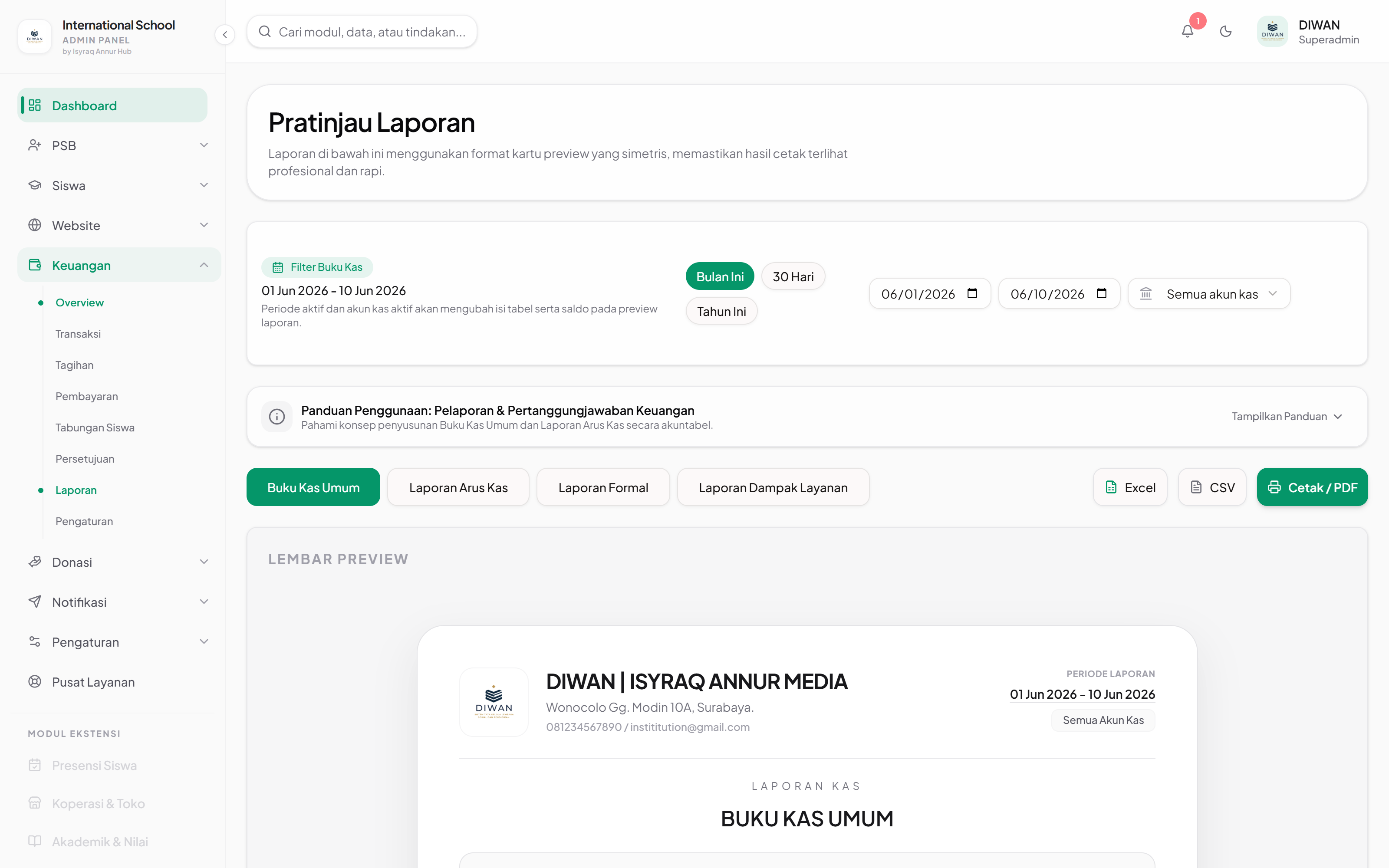 Laporan keuangan otomatis DIWAN